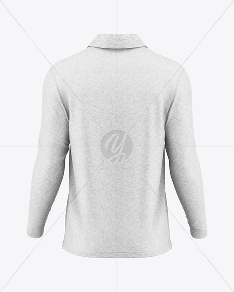 Men's Heather Long Sleeve Polo Shirt Mockup - Back View