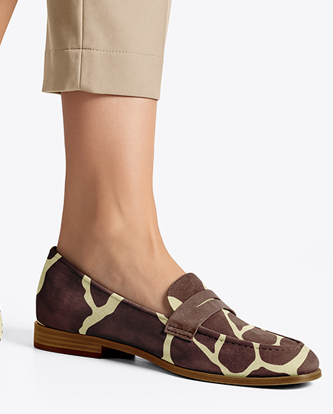 Pair of Suede Loafers on Woman's Legs Mockup