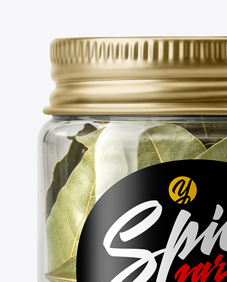 Plastic Jar with Bay Leaves Mockup