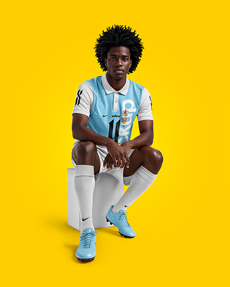 Man with Afro Hairstyle Wearing Full Soccer Kit Mockup