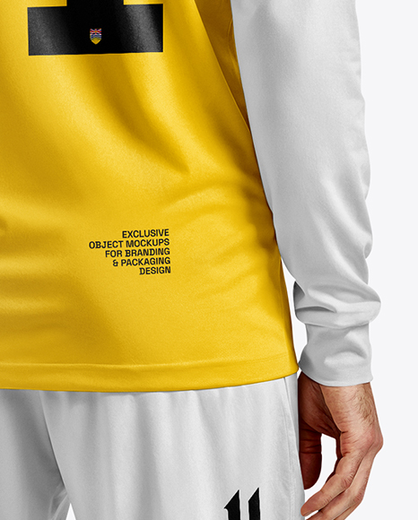 Man Wearing Long Sleeve Soccer Jersey and Shorts Mockup