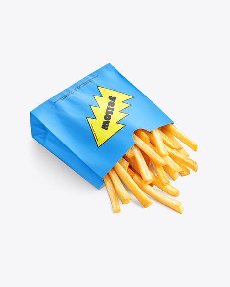 Paper Bag with French Fries Mockup