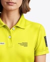 A Woman Wearing a Polo Shirt and Pants Mockup