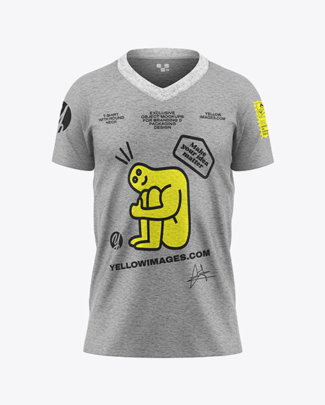 Kids Heather V-Neck T-Shirt Mockup - Front View - V neck t shirt