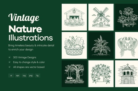 Vintage Nature Illustrations Bundle - Creative Store
