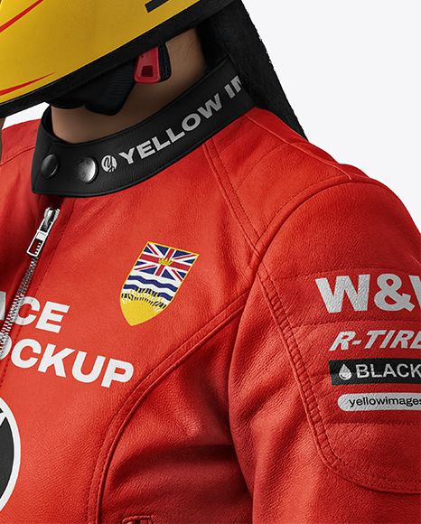Woman Wearing Leather Jacket and Racing Helmet Mockup