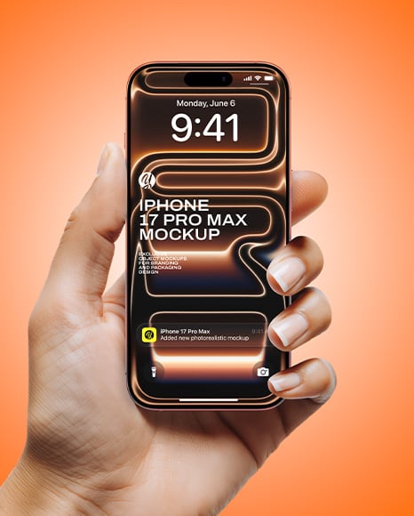iPhone 17 Pro Max Cosmic Orange in a Hand Mockup