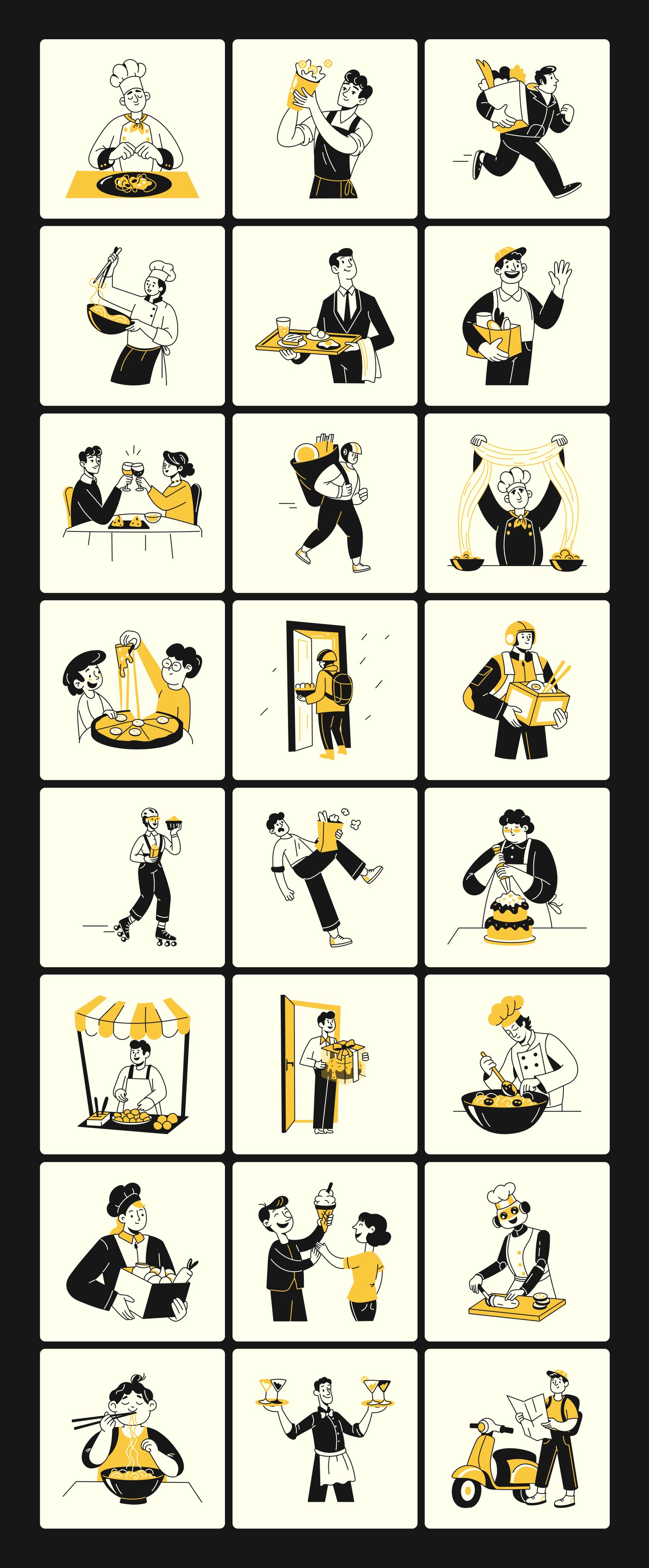 Food and Delivery Illustrations Set