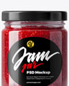 Clear Glass Jar with Raspberry Jam Mockup