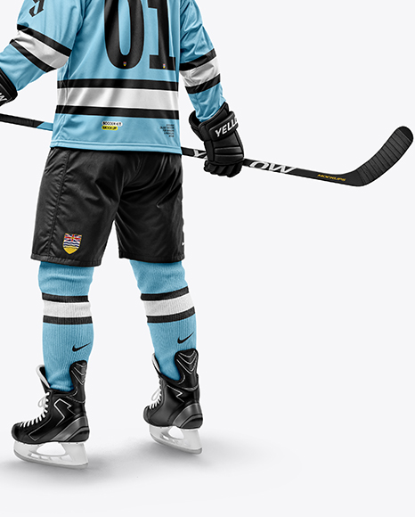 Man Wearing Full Ice Hockey Kit Mockup - Back view