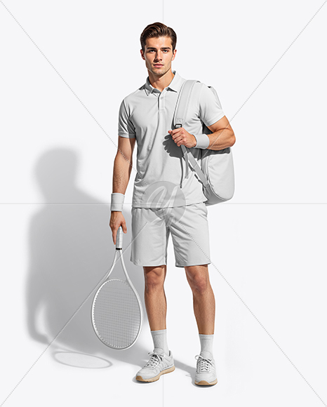 Man Wearing Tennis Uniform and Tennis Bag Mockup