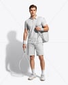 Man Wearing Tennis Uniform and Tennis Bag Mockup