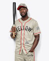 Afro-American Baseball Player Wearing a Jersey and Cap Holding a Bat Mockup