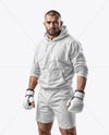 Male UFC Fighter Wearing Hoodie and Shorts Mockup