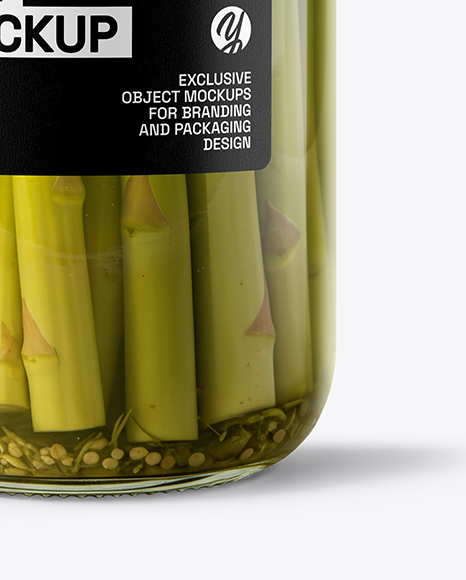 Glass Jar with Pickled Asparagus Mockup