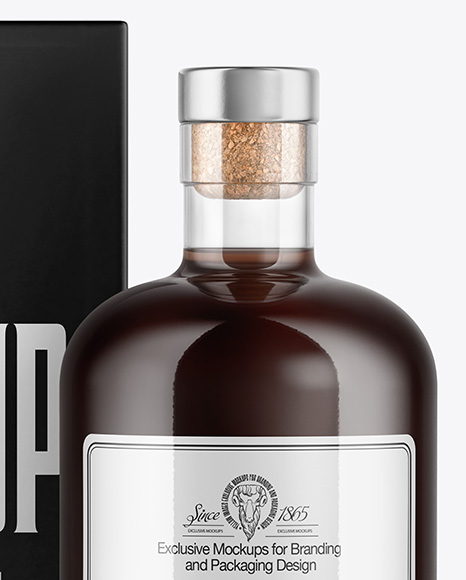 Black Rum Bottle with Box Mockup