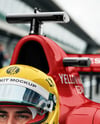 Man Wearing Racing Kit in Formula 1 Car Mockup