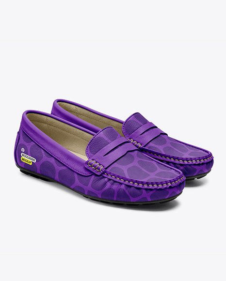 Pair of Women's Leather Moccasins Mockup - View