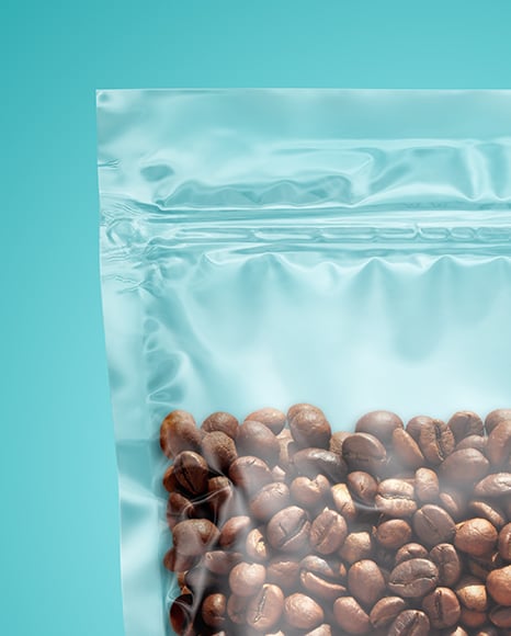 Transparent Pouch with Coffee Beans Mockup