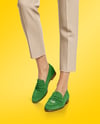 Pair of Suede Loafers on Woman's Legs Mockup