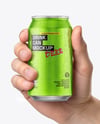 330ml Aluminium Can with Drops in the Hand Mockup