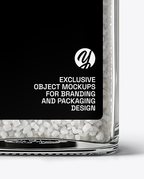Square Glass Jar with Coarse Sea Salt Mockup
