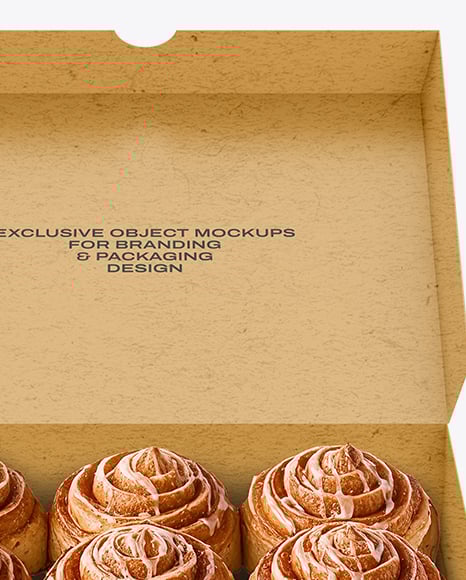 Opened Kraft Box W/ Cinnamon Buns Mockup