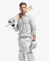 Cricket Player Wearing a Jumper Holding a Bat Mockup