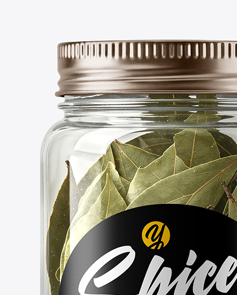 Plastic Jar with Bay Leaves Mockup