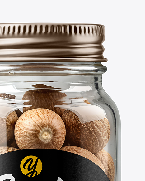 Glass Jar with Whole Nutmeg Mockup