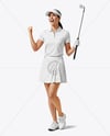 Woman Wearing Golf Shirt and Skirt Mockup
