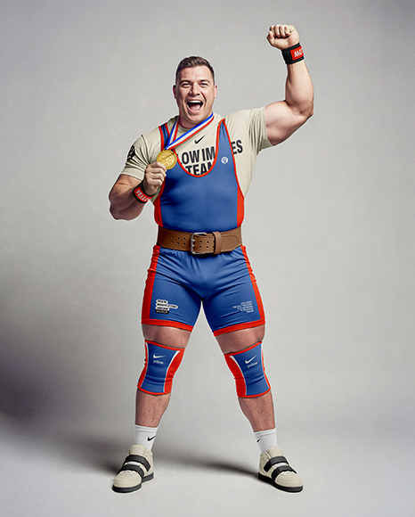 Man Wearing Weightlifing Suit with Medal Mockup