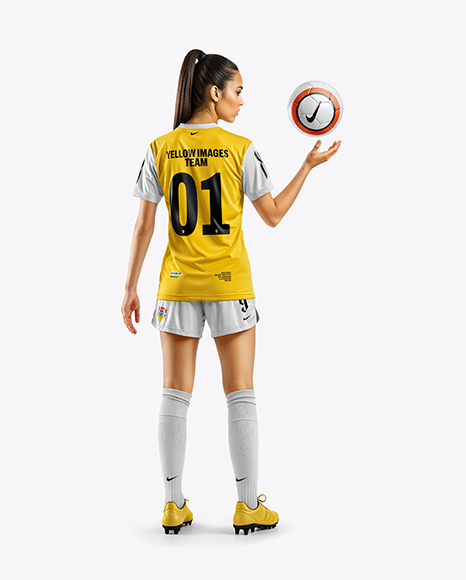 Female Soccer Player Wearing Jersey and Shorts Mockup