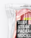 Clear Plastic Flow-Pack with Beef Steak Mockup