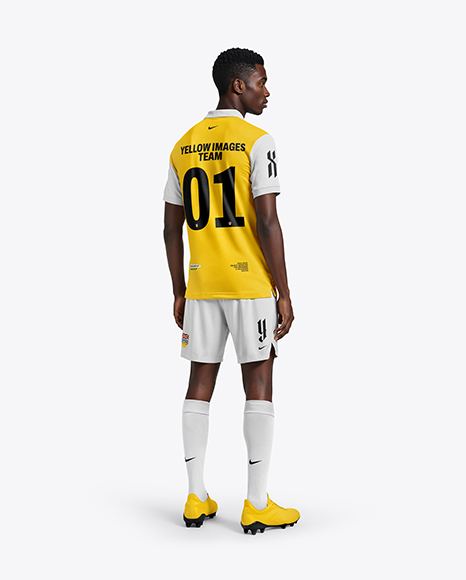 Soccer Player Wearing Polo Collar Jersey and Shorts Mockup - Mockup kit soccer