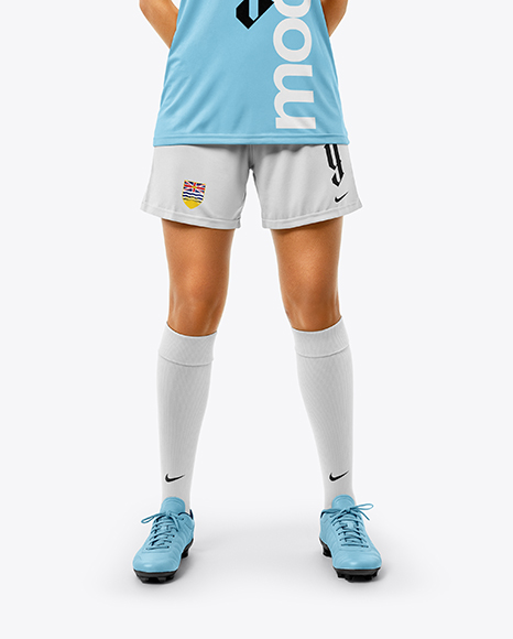 Woman Wearing Soccer Jersey and Shorts Mockup