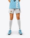 Woman Wearing Soccer Jersey and Shorts Mockup