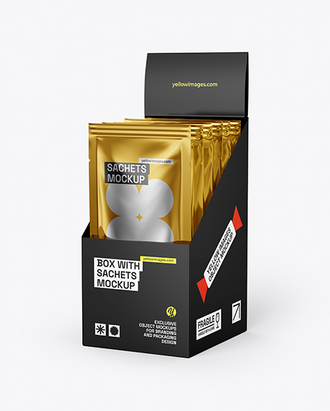 Box With Metallic Sachets Mockup