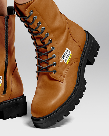 Combat Boots on Women's Legs with Dress Mockup