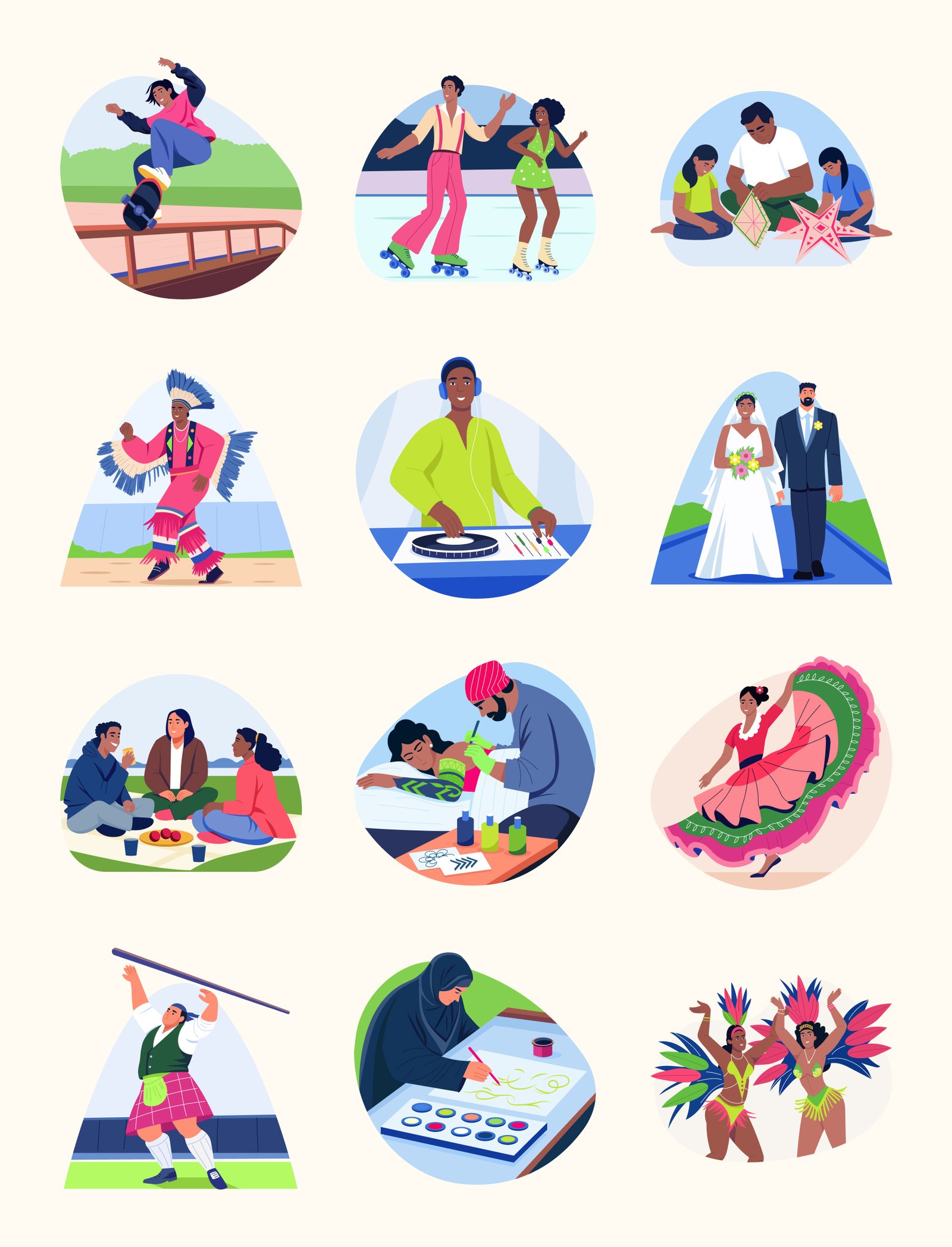Culture and Festival Art Illustration Set