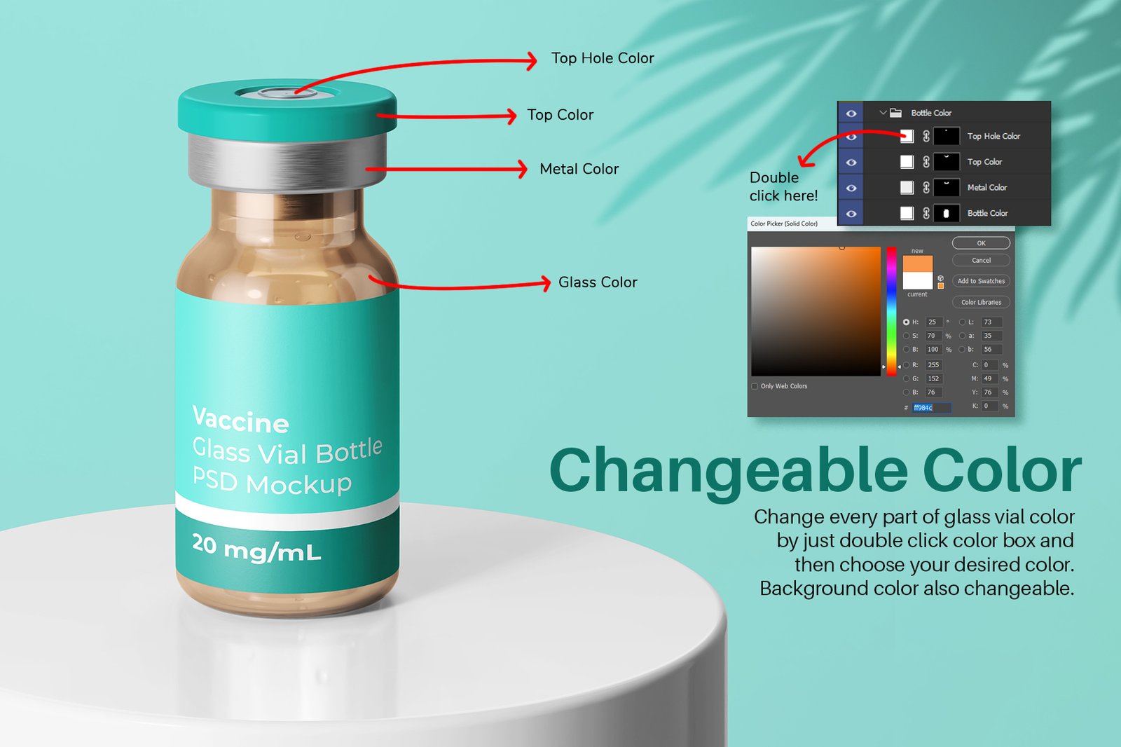 Vaccine Glass Vial Medical Bottle PSD Mockup Pack