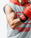 Man Wearing Boxing Sleeveless Hoodie and Shorts with Punching Bag Mockup