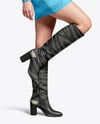Pair of High-Knee Boots on Women's Legs with Dress Mockup