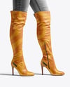 Pair of Over-The-Knee Boots on Women's Legs with Jeans Mockup