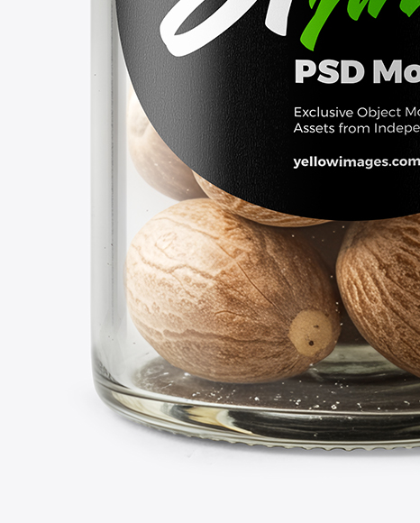 Glass Jar with Whole Nutmeg Mockup