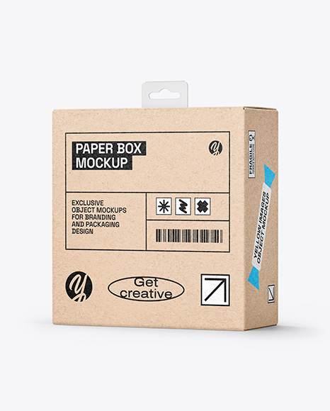 Kraft Paper Box w Hang Tab Mockup - Cardboard box mockup