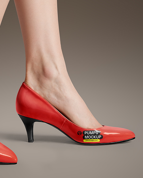 Pair of Pumps on Woman's Legs with Dress Mockup