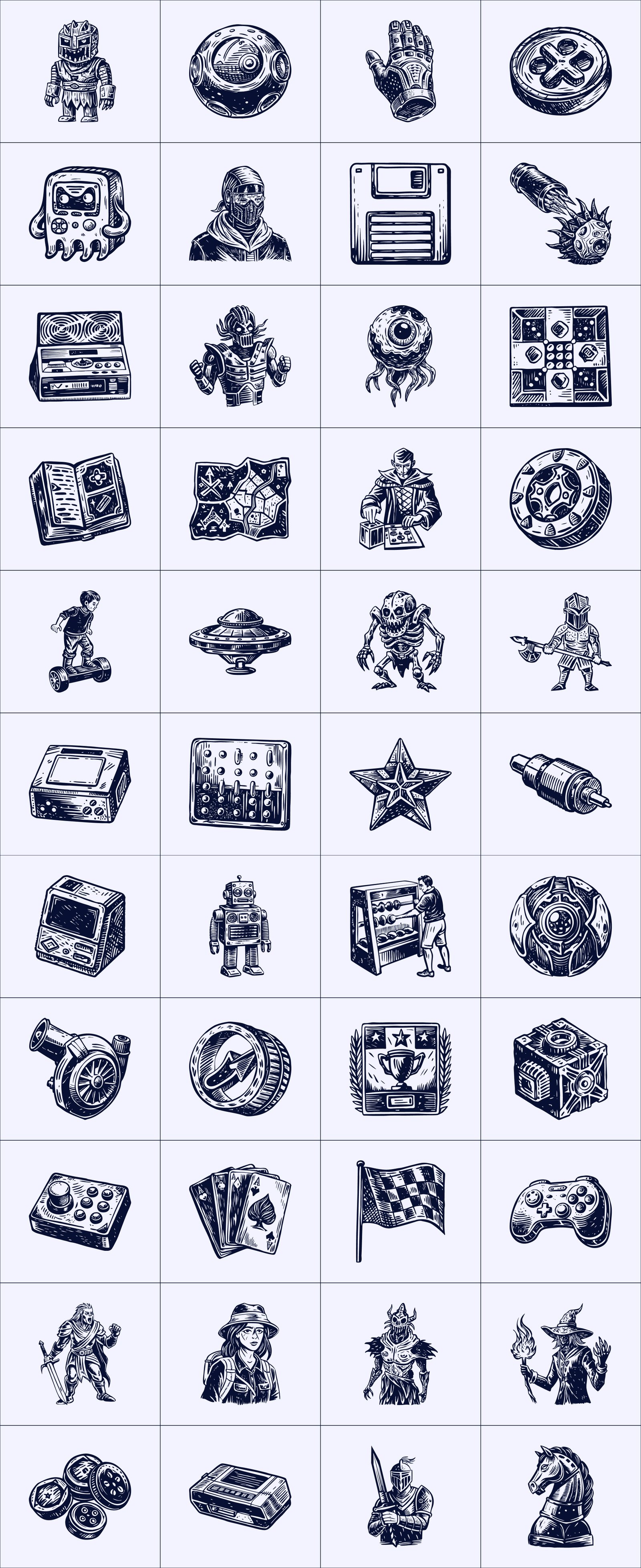 Vintage Game Illustration Set