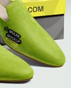 Pair of Suede Mules with Shoe Box Mockup