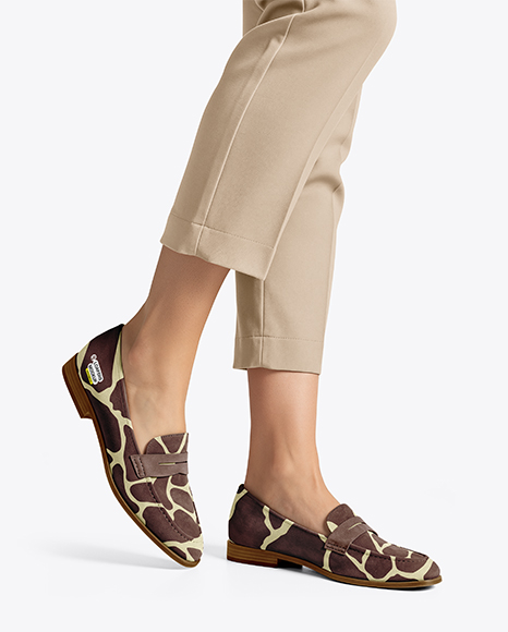 Pair of Suede Loafers on Woman's Legs Mockup - Flared pants mockup